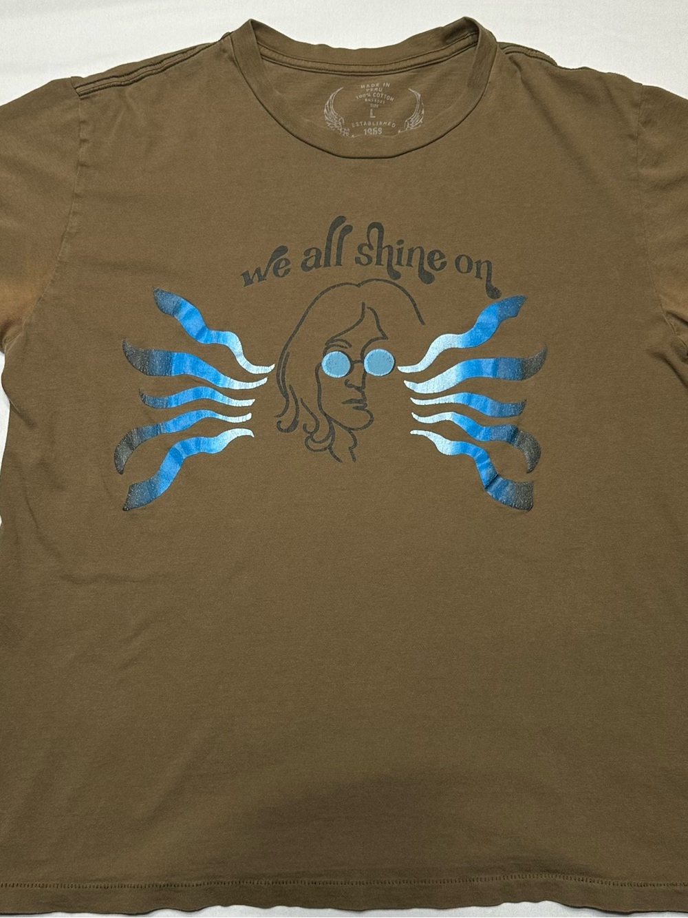 GAP Olive Green Graphic Tee with Blue Metallic Print